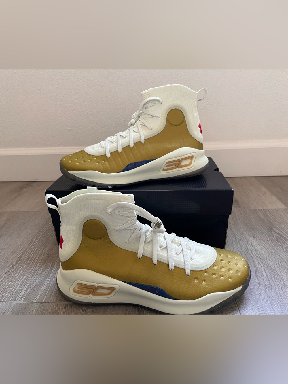 Under Armour Kids Gold and White High-Top Basketball Shoes
